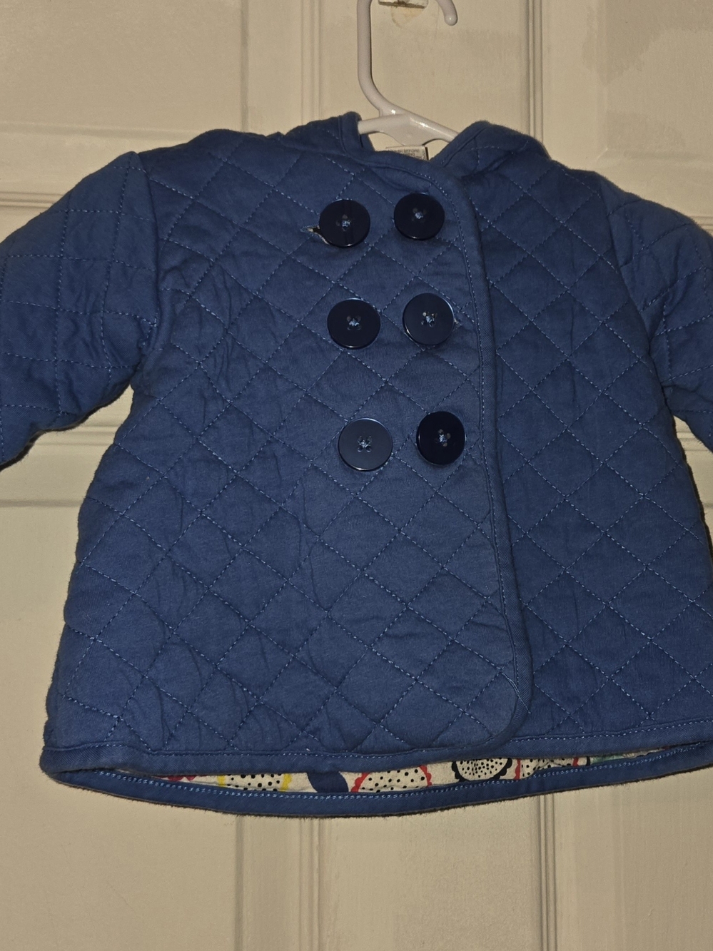 First Impressions Play Quilted Double-Breasted Blue Hooded Pea Coat SZ 6-9M